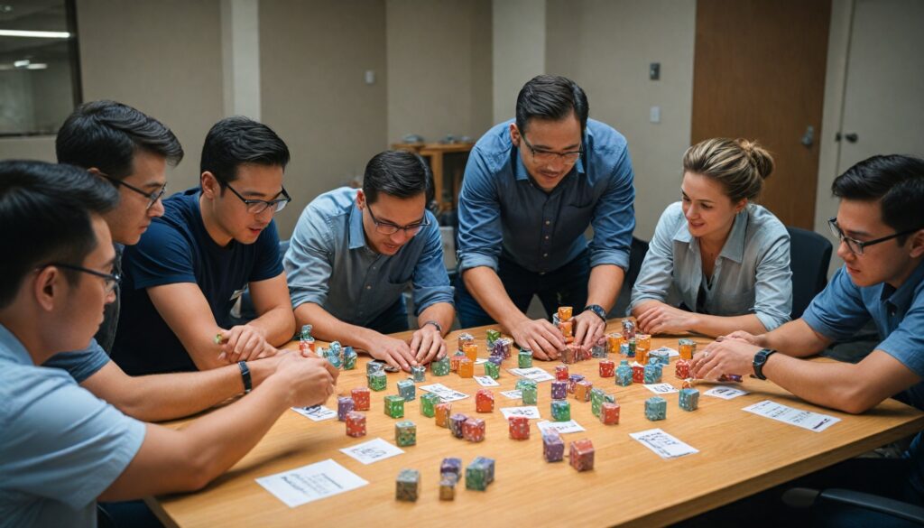 Employees participating in an engaging team building activity organized by RMG Mileage  in Bangalore