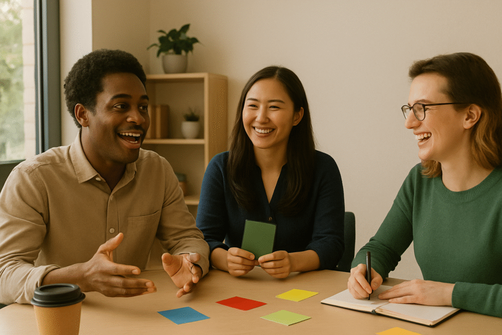 Team playing Two Truths and a Lie at the office