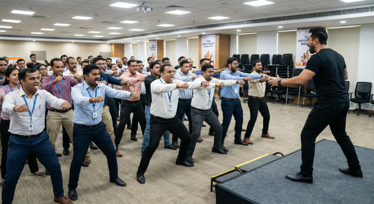 Haka warrior dance indoors