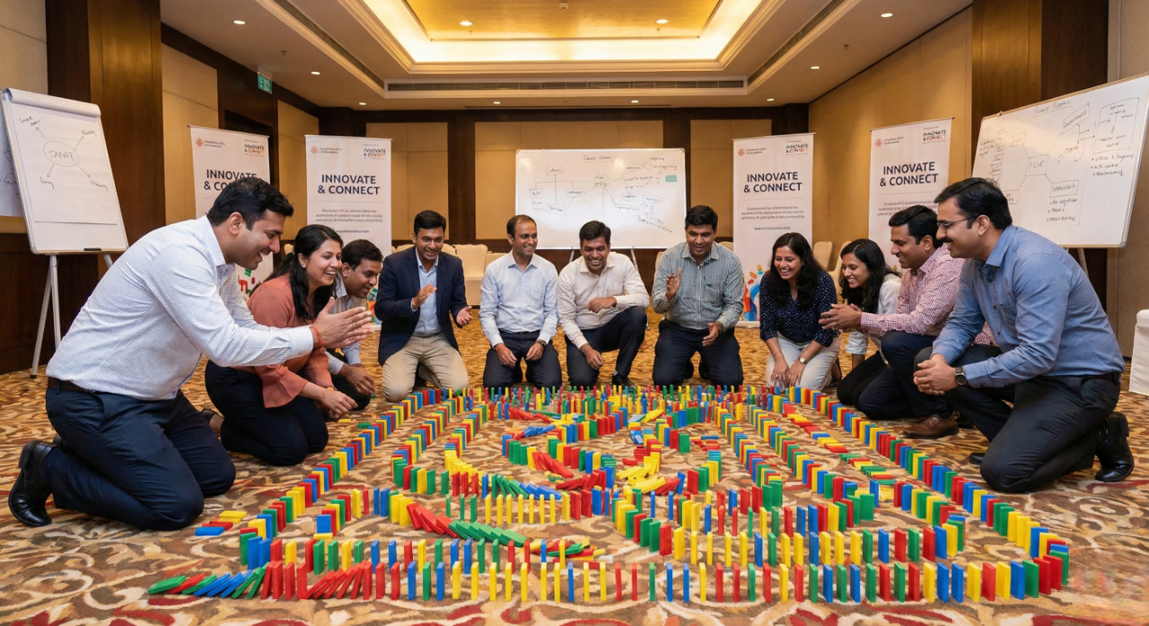 indoor domino chain reaction setup